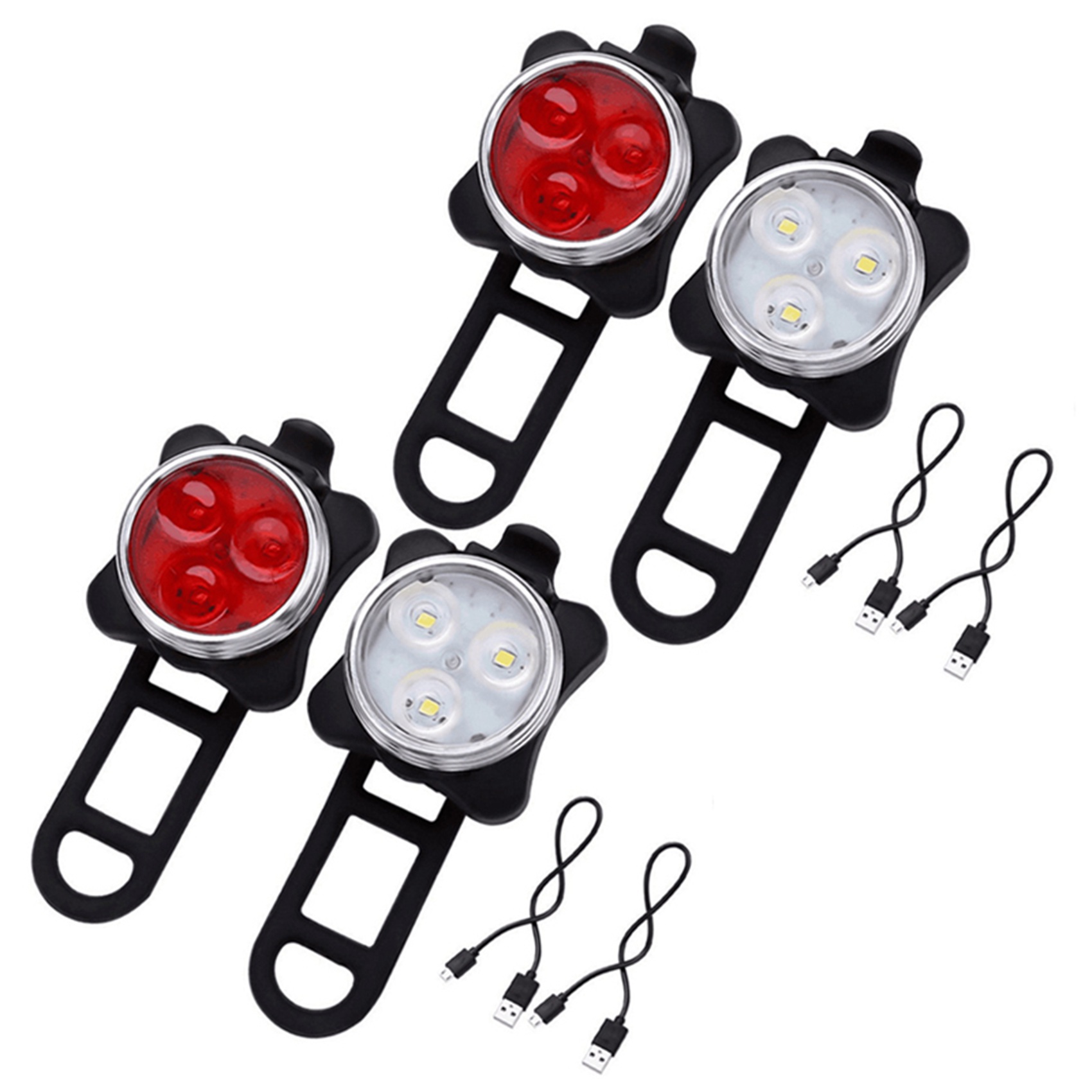 NAMUNY 4X Outdoor Bicycle COB 3 LED USB Rechargeable 4 Modes Bike Night RideFront Light Lamp & Rear