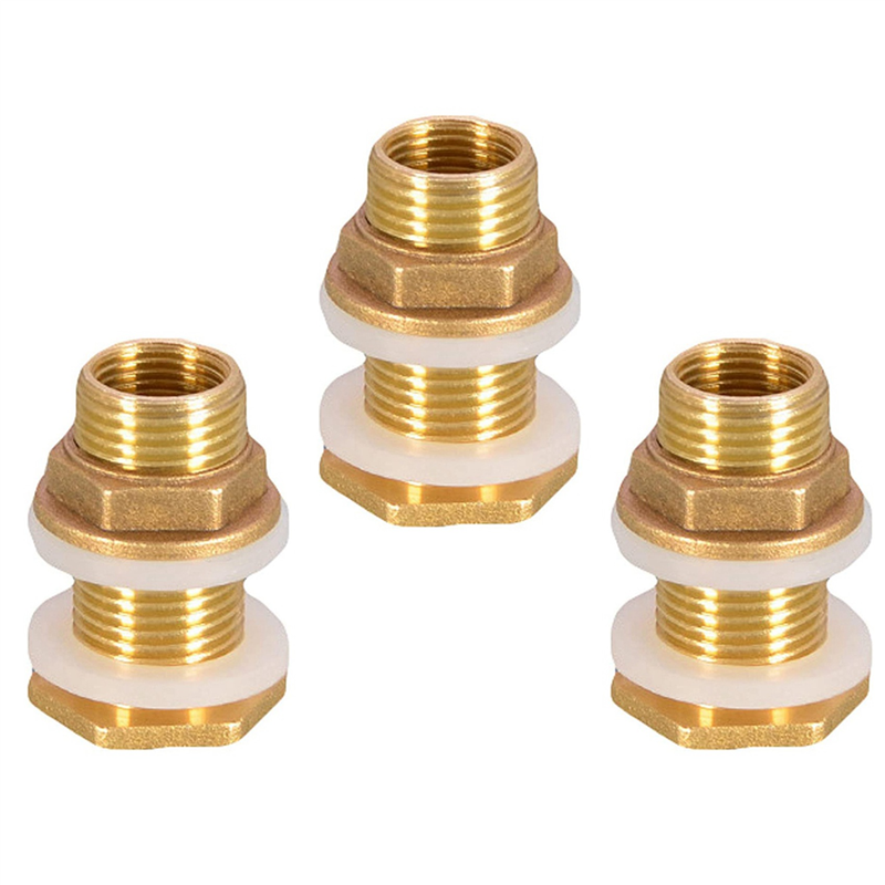 FORIDE Solid Brass Bulkhead Fitting, 6 Sets 3/8 Inch Female 1/2 Inch Male Solid Brass Water Tank Connector Threaded with Ring