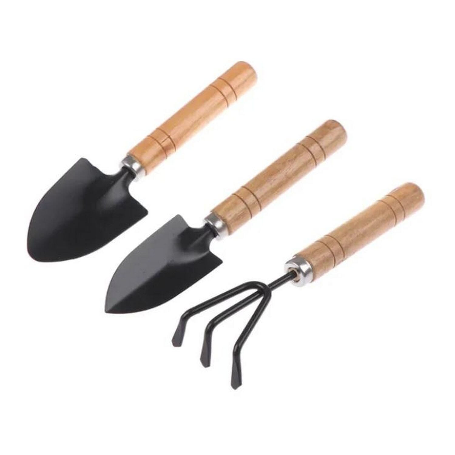 3Pcs Garden Tools Set Small Size | Mini Gardening Tool With Easy Grip Wooden Handle - 3 Pieces | Gardening Essential Tools