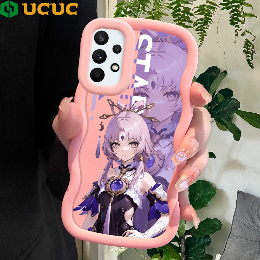 UCUC for Samsung A32 4G Back Cover Back Cover Purple Hair Girl Creative Candy Color Wave Silicon Phone Protective Case