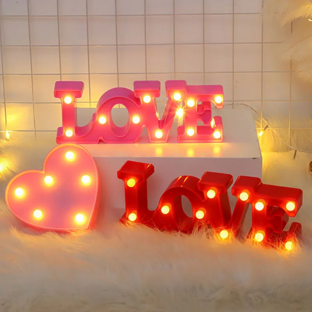 Romantic Valentine's Proposal 3D LOVE LED Letter Sign Night Light Heart Marquee Table Lamp Lanterns Lamp for Wedding