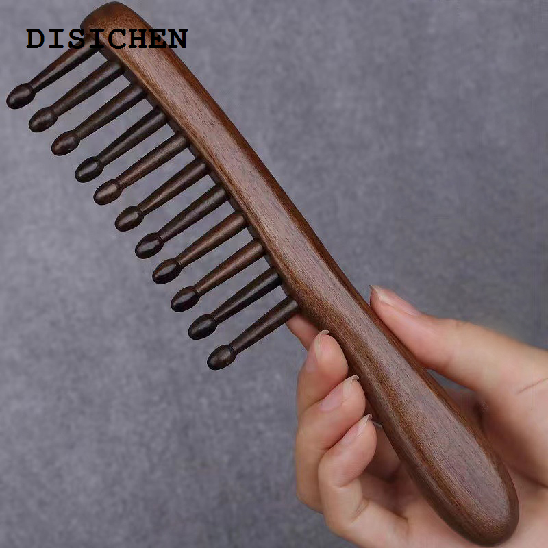 DISICHEN Luxury 1Pc Natural wooden Comb Meridian Massage Anti-static No-snags Wide Tooth Comb For Women Girl Straight Curly Hair