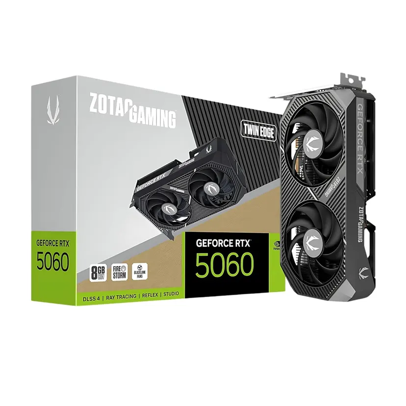 ZOTAC Gaming GeForce RTX 5060 Twin Edge 8GB Graphics Card - Black | 8 GB | DLSS4 | GDDR7 | 128 bit | PCIE 5.0 | SFF Ready | 3840 CUDA Cores | ZT-B50600E-10M