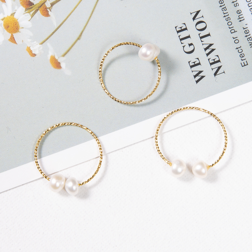 【New Arrivals】Natural Freshwater Pearl Ring Opening Adjustable Tail Ring Plated 18k Real Gold Bracelet Little Red Book Women's Light Luxury Niche