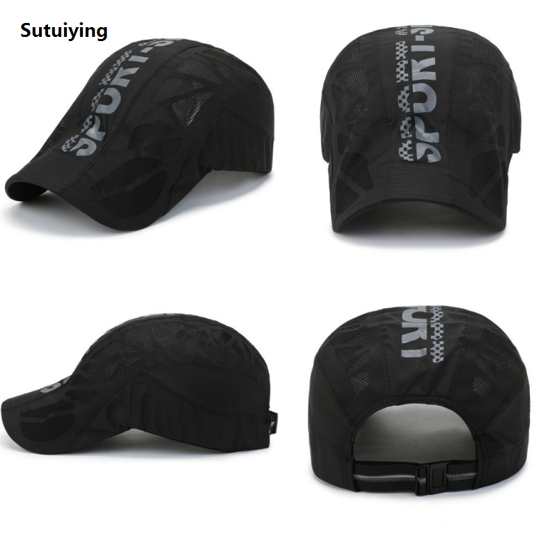 Sutuiying Summer Men Women Quick Drying Hat Golf Baseball Cap Cycling Sports Original Fitness Letter Print Beret Hat Newsboy Breathable Mesh Sunhat