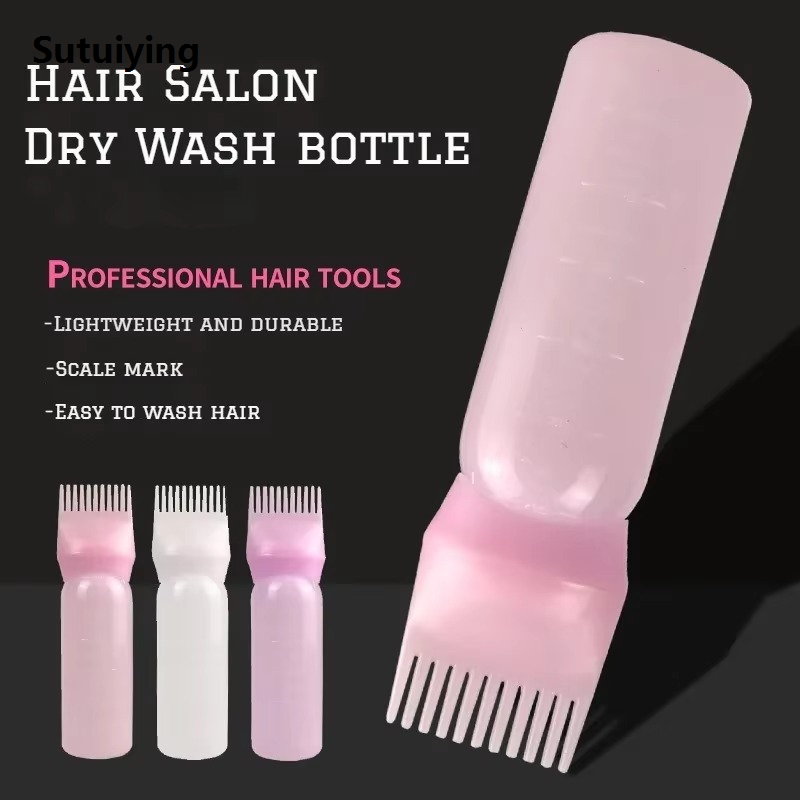 Sutuiying Silicone Shampoo Brush Scalp Massage Comb Refillable Hair Dye Oil Luxury Applicator Bottle with Brush Barber Salon Hair Styling Tools