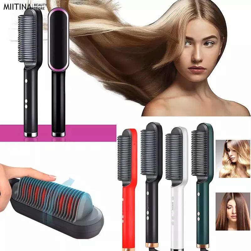Hair Straightening Brush Negative Ion Electric Hot Heated Comb Multifunctional Straightener Ceramic Comb Quick Hair Styler