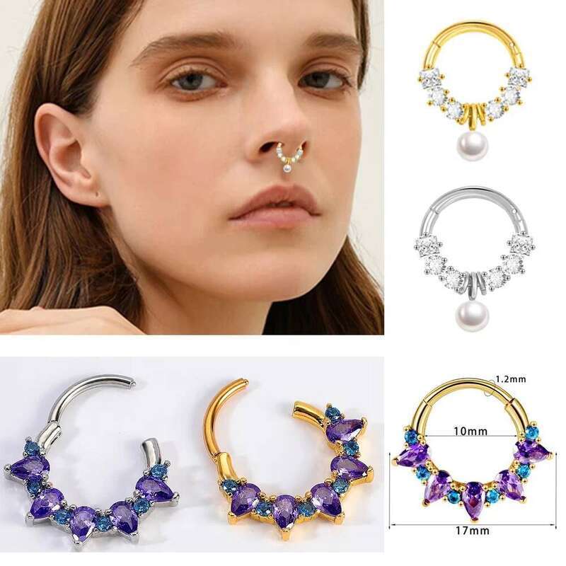 Titanium Stainless Steel for Women Colorful Cubic Zirconia Septum Rings Nose Piercing jewelry
