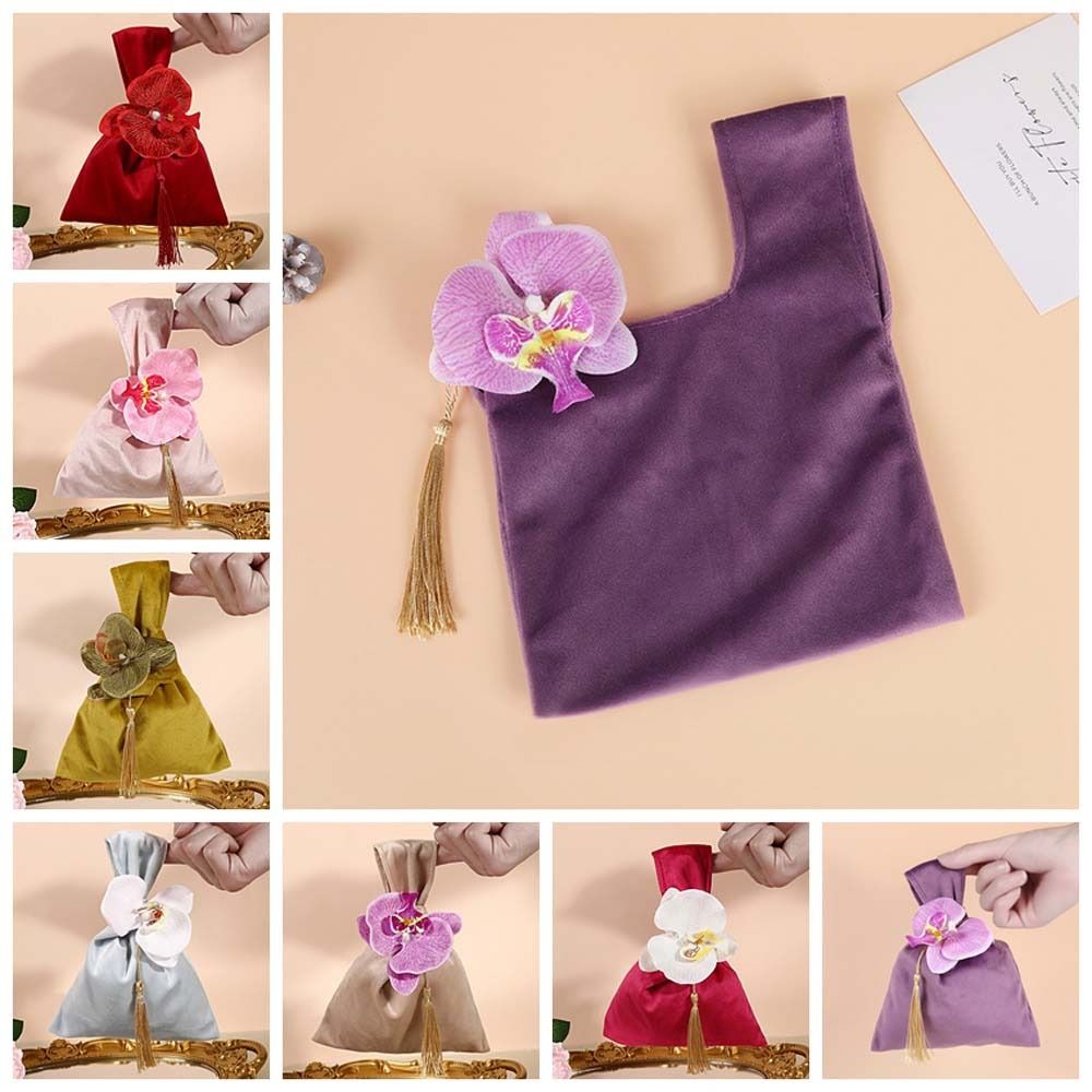 Elegant Tassel Velvet Knot Handbag Vest Shape Large Capacity Flower Wrist Bag Jewerly Packing Bag Wedding Candy Bag Festive Sugar Bag Female/Girls