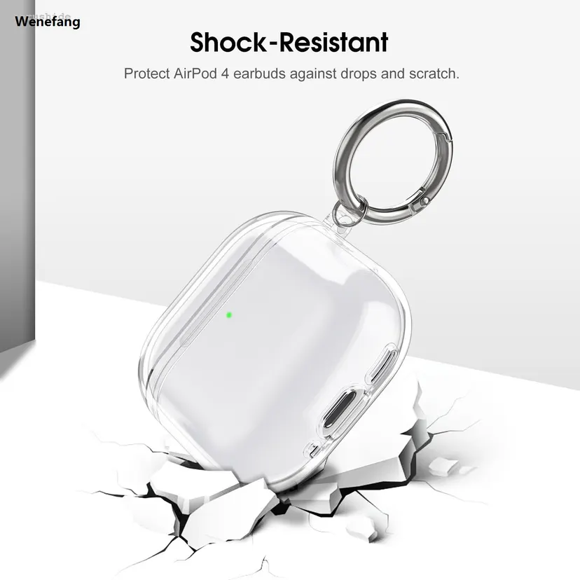 Wenefang Anrushide Glitter Case for AirPods 4 Generation Anti-Lost Shockproof Earbuds 2025 New Protective Cover with Keychain Cleaner Kit for AirPods 4 2025