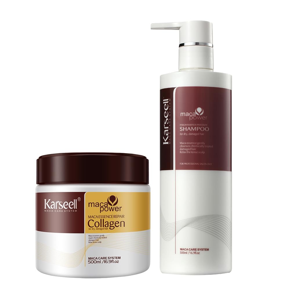 Original 2 Pcs Karseell Shampoo and Hair Mask Combo Set Deep Treatment Argan Oil Coconut Protein Herbal Collagen Keratin Sulfate Free for Dry or Damaged Hair
