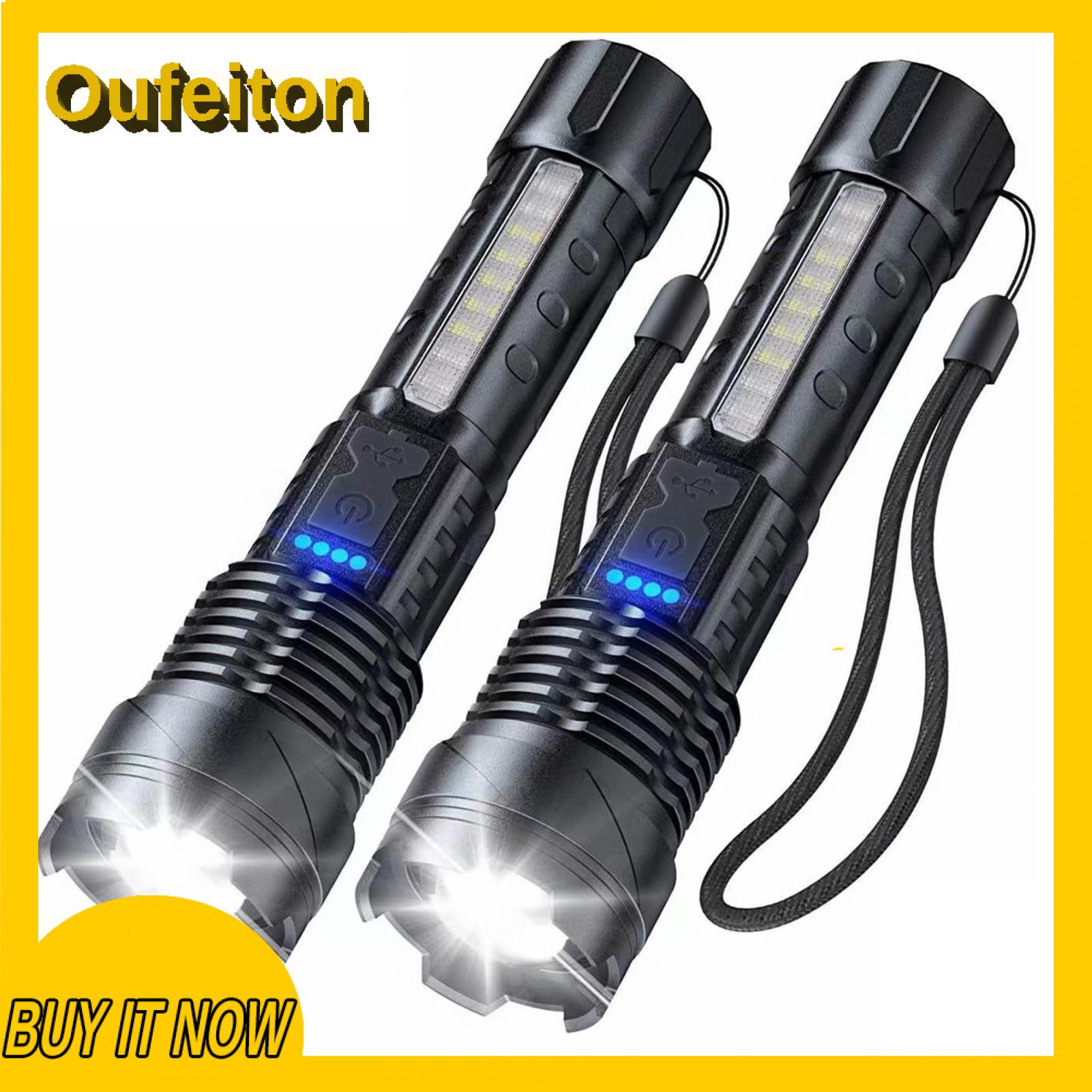 Oufeiton Usb-c Rechargeable Flashlight Usb Rechargeable Led Flashlight for Outdoor Activities Waterproof Super Bright 5 Modes for Fishing
