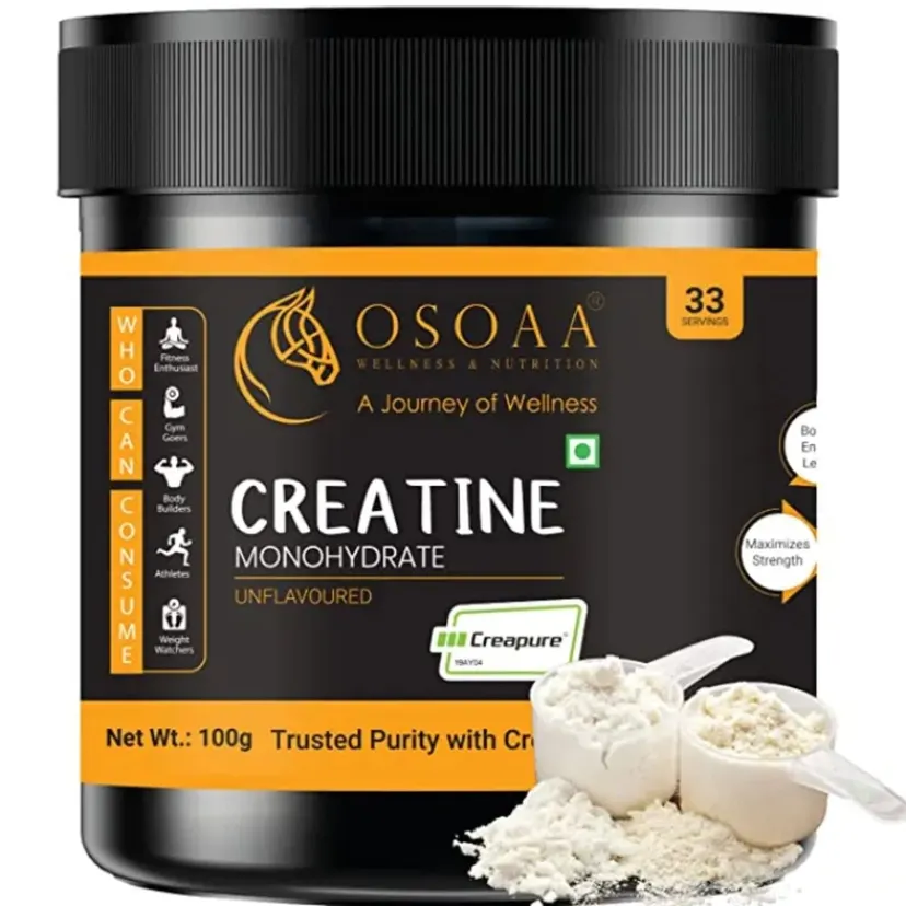 OSOAA Creapure (Germany) 100GRM Unflavoured Creatine Monohydrate, Pre Post Workout, Muscle Building Supplement, 33 Serving