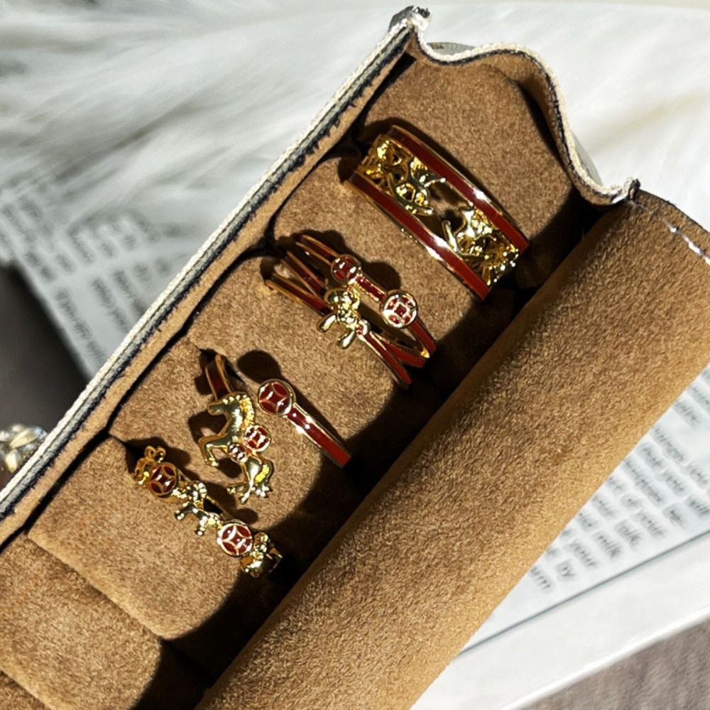 Creative Good Zodiac Horse Ring Adjustable Red Style New Year Rings Shiny Cartoon Opening Ring Women Men