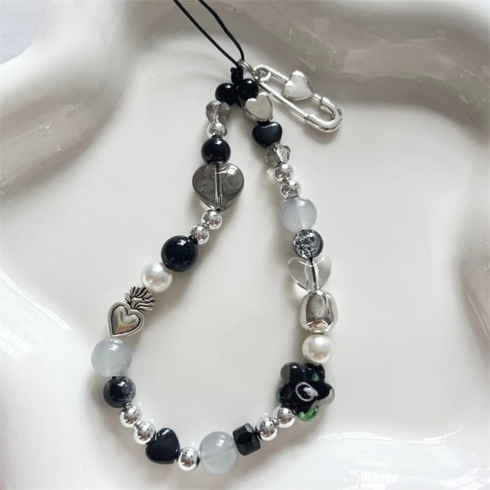 Cute Plastic Phone Chain Nylon Rope Beading Black CCD Hanging Rope Telephone Pendant