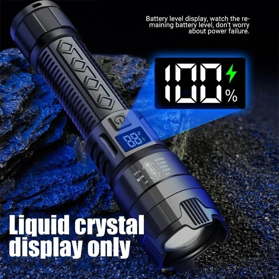 Luxury Ultra Bright LED Flashlights Portable Type-C Rechargeable Long Range Zoom Torch 2000LM Outdoor Tactical Lantern Camping Fishing