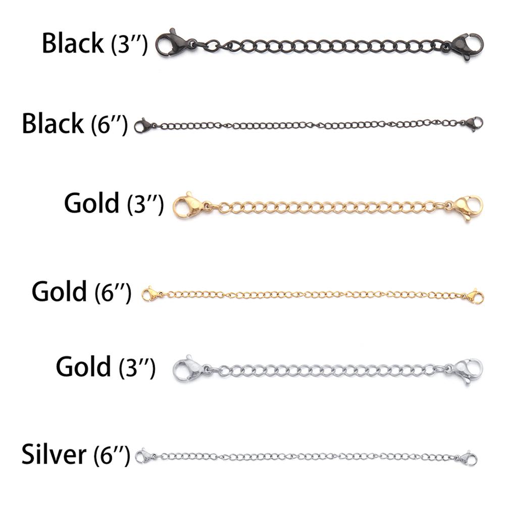 Stainless Steel Extender Chain 3'' Gold Silver Black DIY Extender /Safety Chain Extender Jewelry Accessories Necklace Bracelet Lobster lock