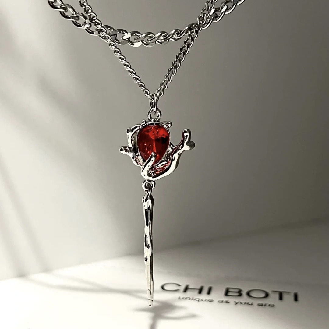 【Mega Sale】Red Riding Book Style Rose Necklace Women's Instagram Style Niche Elegant High-Level Sweet Dark Style Trendy Style
