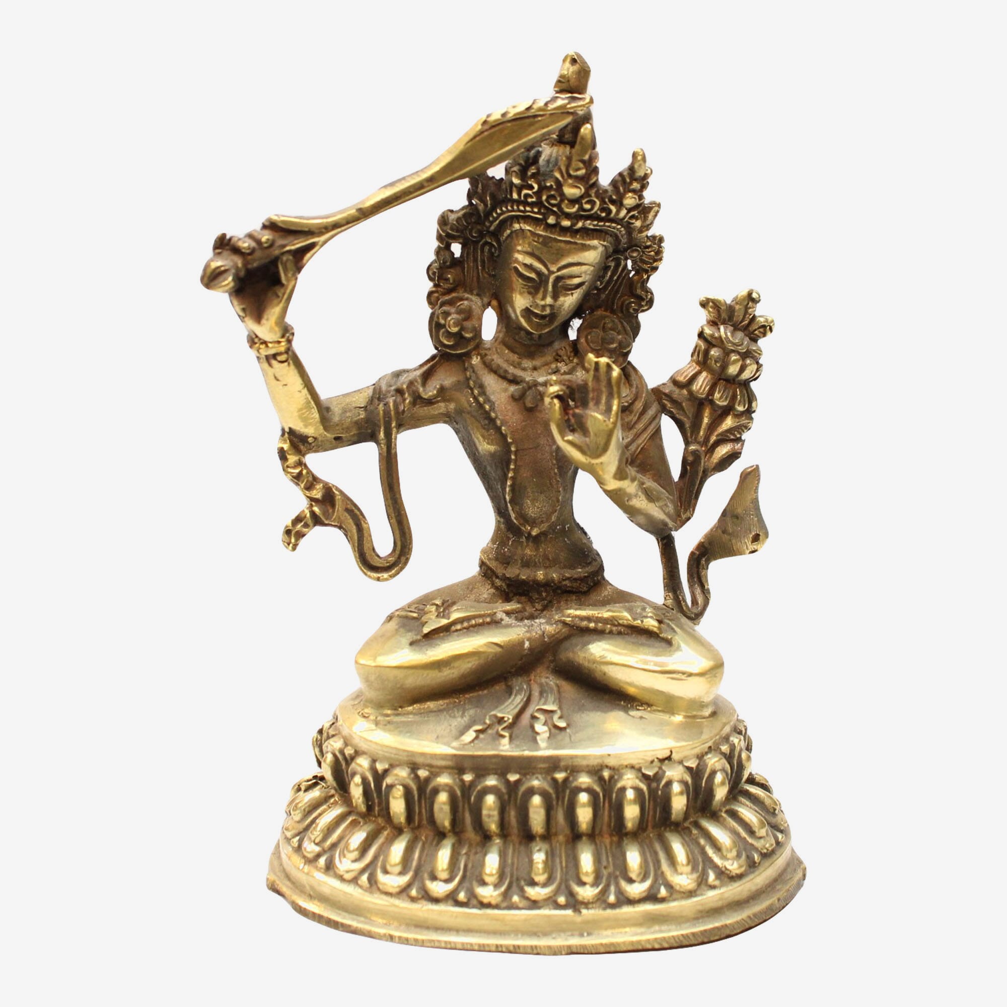 Golden Color Brass Manjushree Statue 4"