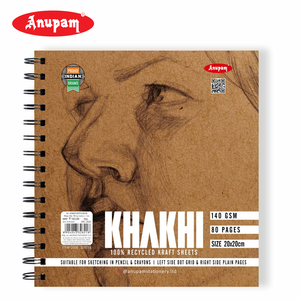 Anupam Khakhi Kraft Sketch Book 20 x 20 cm - 140 Gsm - 40 Shts - WireO By KitabKalam