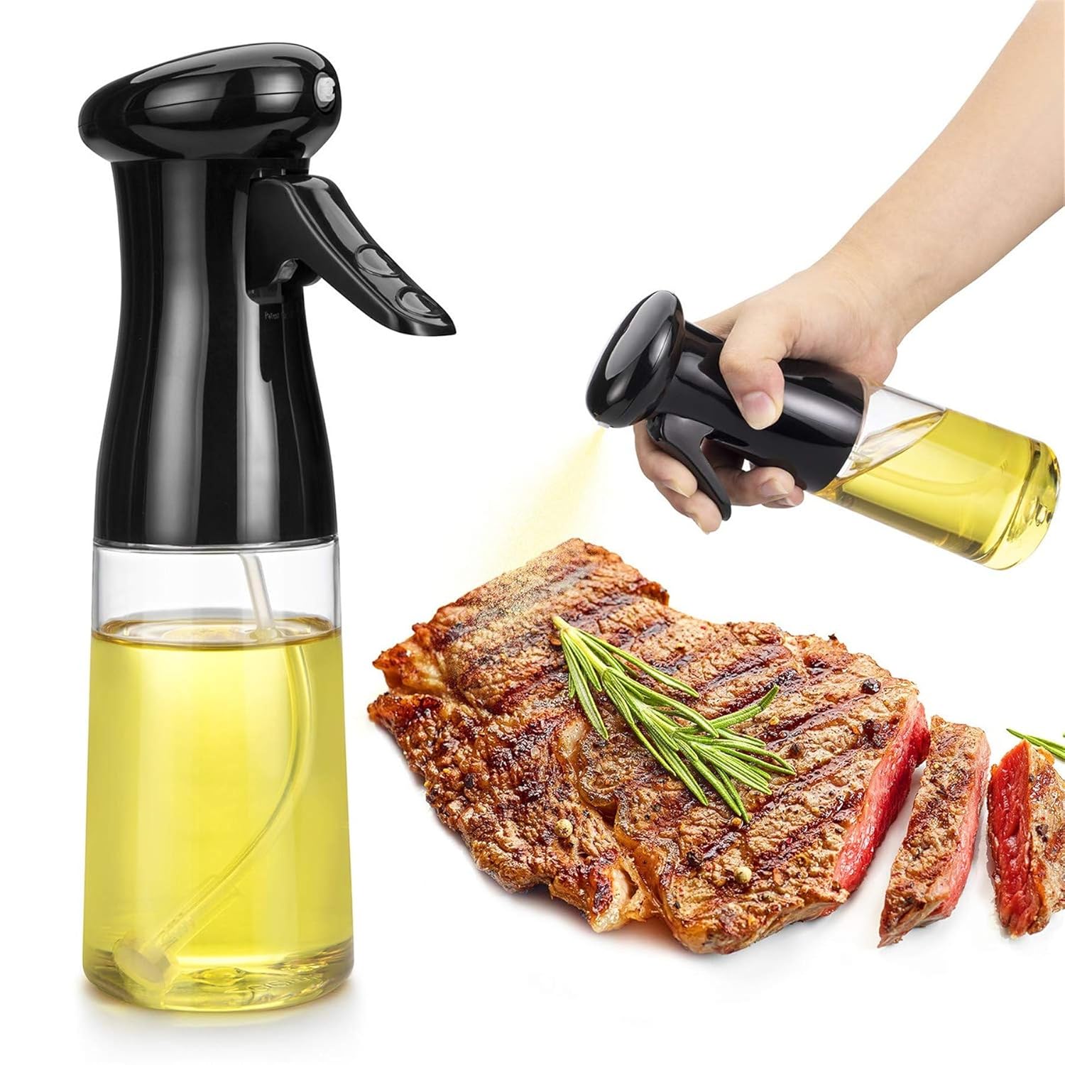 Glass Oil Sprayer Bottle for Kitchen and Outdoor Use, Dual-Function Fine Mist Press Pump, BBQ Seasoning Mist Spray Bottle for Soy Sauce Vinegar Olive Oil Dispenser (200 ML Pack of 1)