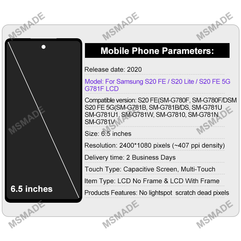 HOT 6.5| SUPER AMOLED Display For Samsung Galaxy S20 FE LCD FOR S20 FE 5G Touch Screen Digitizer For S20 Lite LCD Replace Parts