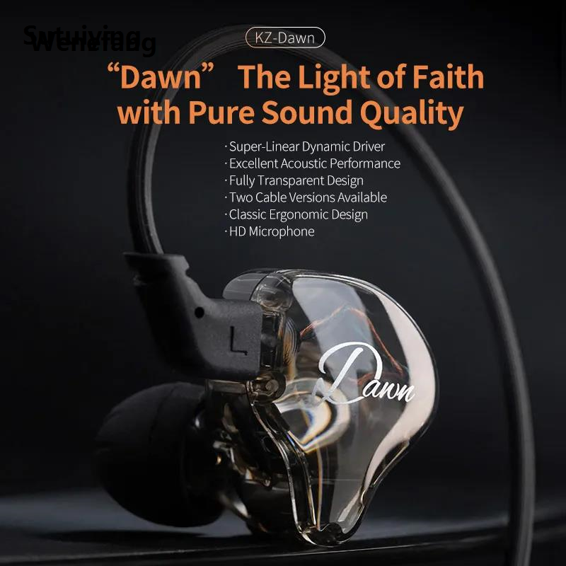 Wenefang Sutuiying New KZ Dawn Dynamic wired Earphones HIFI Bass Earbuds In Ear Monitor Fifty percent discount Fashion Headphone For Sports Sleep Driving Noise Cancelling Headset