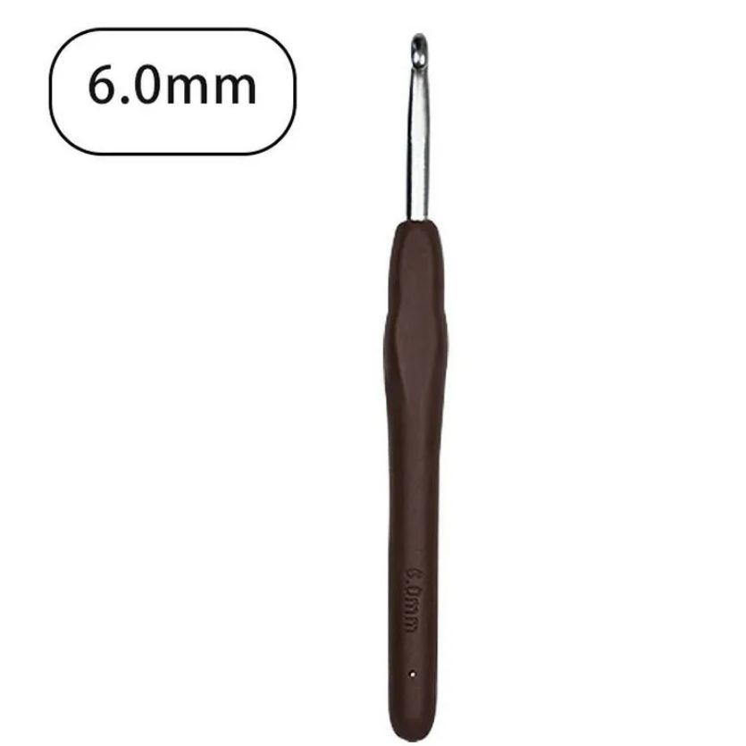Crochet Hook Knitting Needle 1 Piece Size 6 MM Color Brown Rubber Handle Strong Metal Body