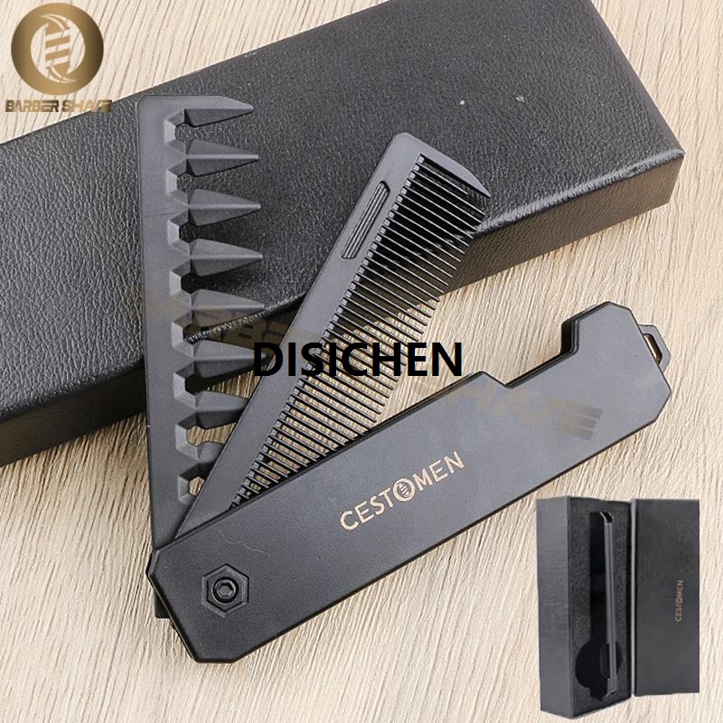 DISICHEN NEW 2 in 1 Portable Folding Comb Wide Tooth Oil Head Hair Comb Mini Beard Combing Barber Clipper Comb Salon Styling Tool Special