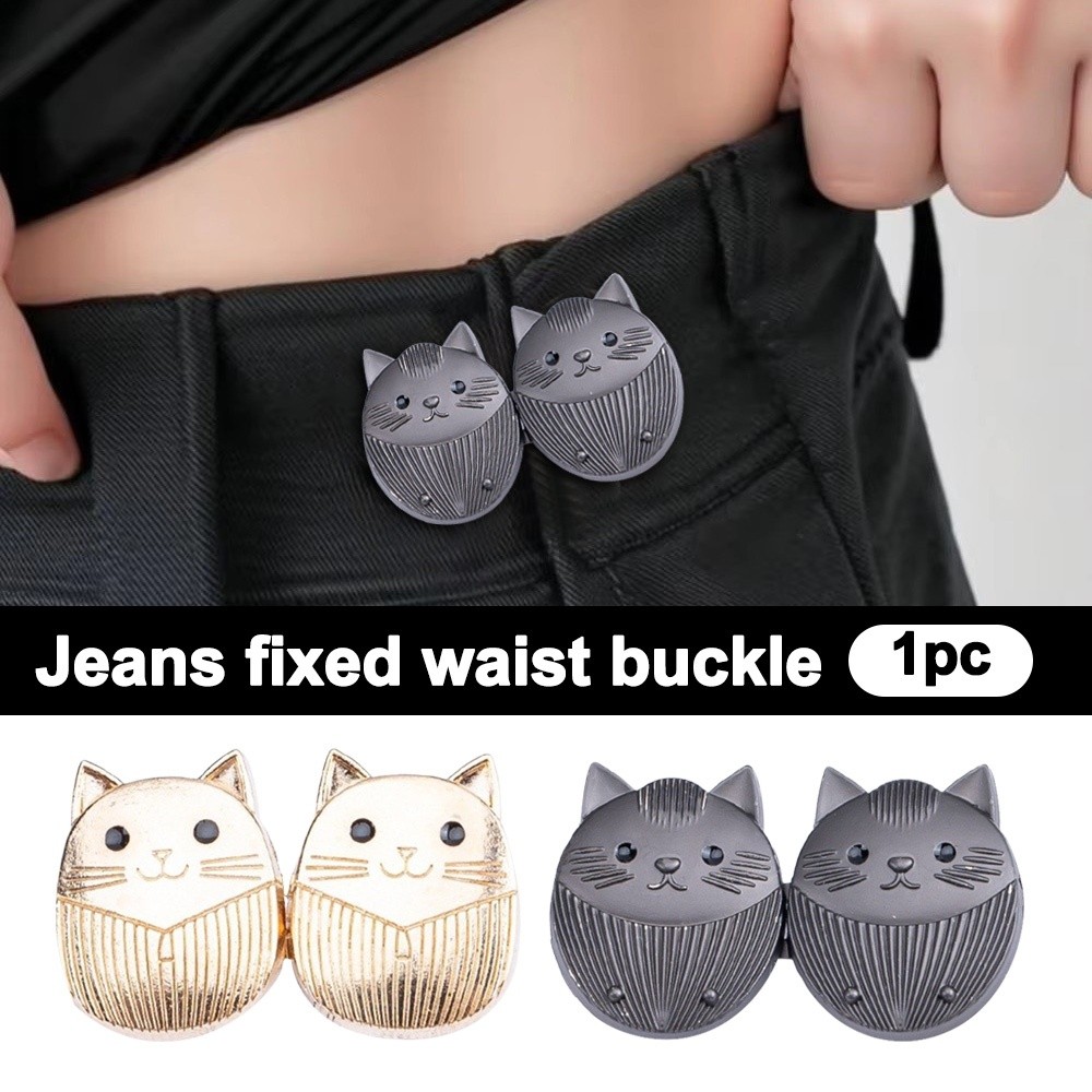 New Cartoon Cat Jeans Buttons Adjustable Waist Tightening Tool Pants Pins Fixed Brooches Dress Decoration