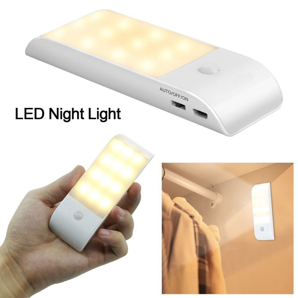 New 12LED Night Light High Brightness Rechargeable USB Motion Sensor Lights Wireless Cupboard Light Cabinet