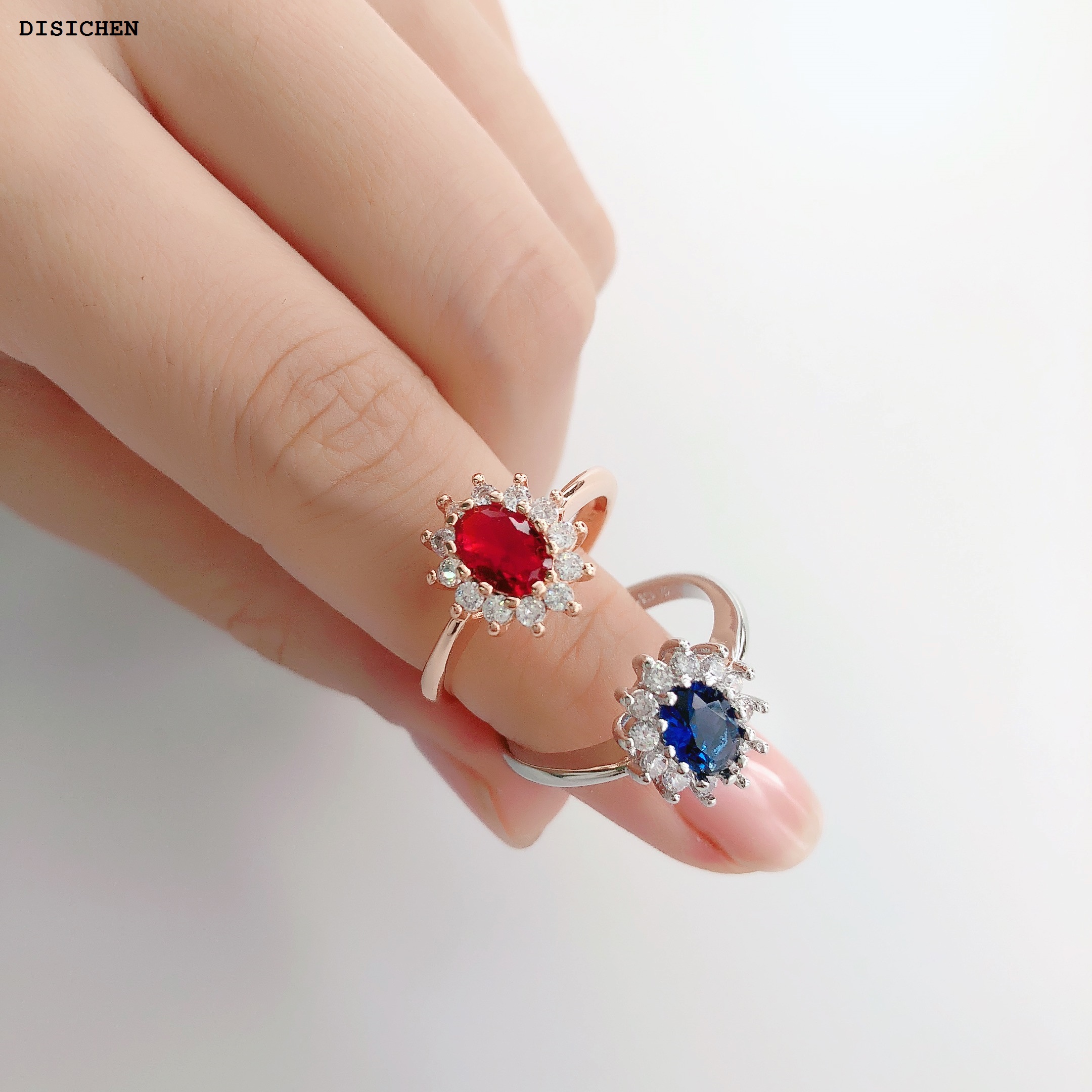 DISICHEN New Lady Princess Diana Rings for Women Bridal Blue Crystal Wedding Engagement Promise Marriage Ring For Female Fashion Jewelry 076