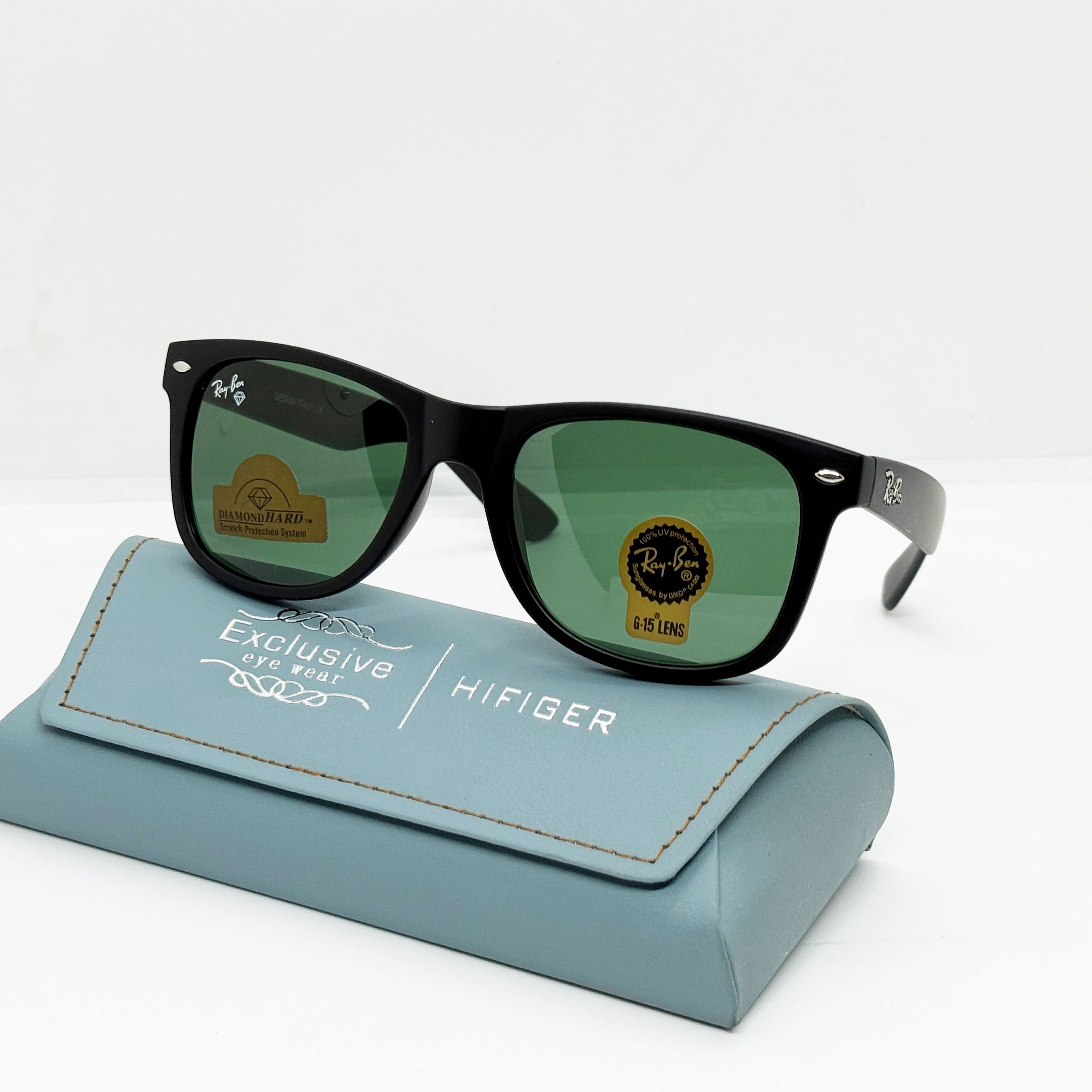 Matte Black Frame Green B2 Diamond Hard Wayfarer Sunglasses For Men