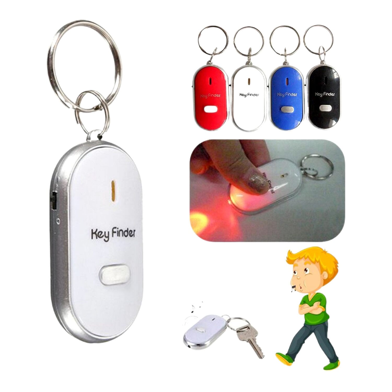 Sound Control Lost Key Locator Keychain LED Light Torch Mini Portable Whistle Key Finder