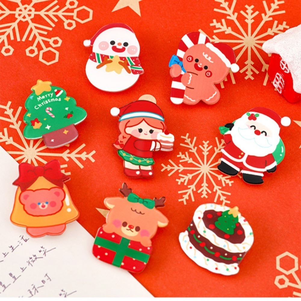 Originality Acrylic Cartoon Christmas Brooch Printing Mini Cute Accessories Gifts Brooch