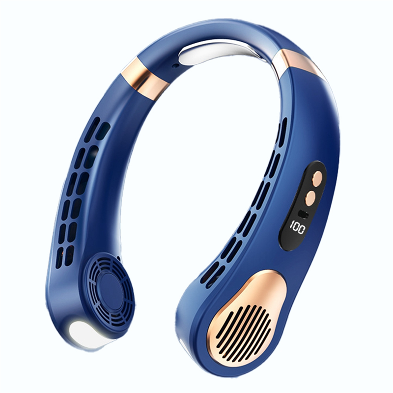 Portable Mini Hanging Neck Fan Power Ventilador Air Cooler USB Rechargeable Electric Fans Blue