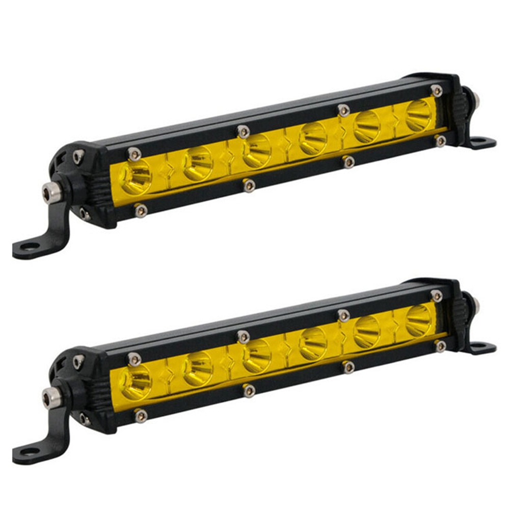 JAERBEE 2Pcs 7Inch 6 LED 18W Yellow LED Working Light Spotlight Daytime Running Lamp Kit with Relay Wire Harness Universal