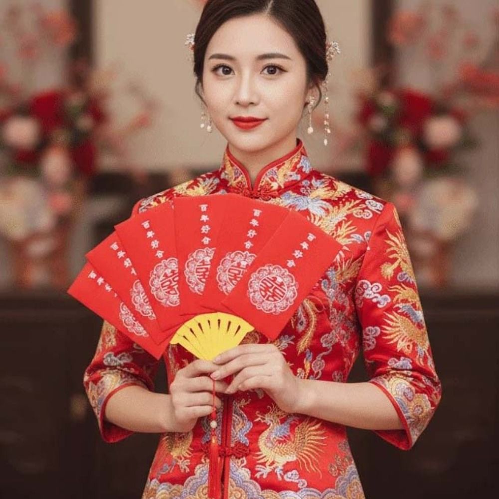 Gifts Packing Bags Traditional Fan Design Red Envelope with Chinese Knot Tassel Wedding Money Bag 10/12 Cards Thickened Money Packet Lunar New Year Gifts