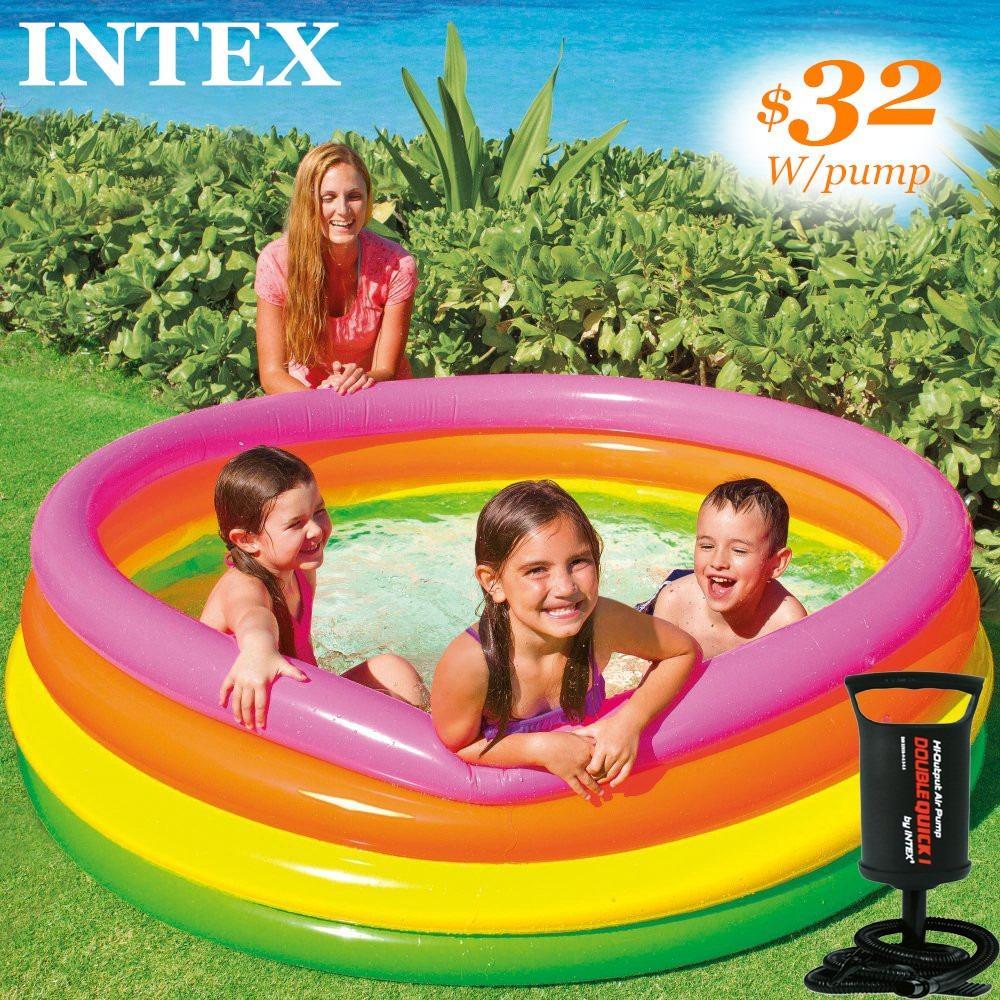 Intex Sunset Glow 45" x 10" Soft Inflatable Colorful Kiddie 3+ Swimming Pool With free Pump - Pool For Kids |