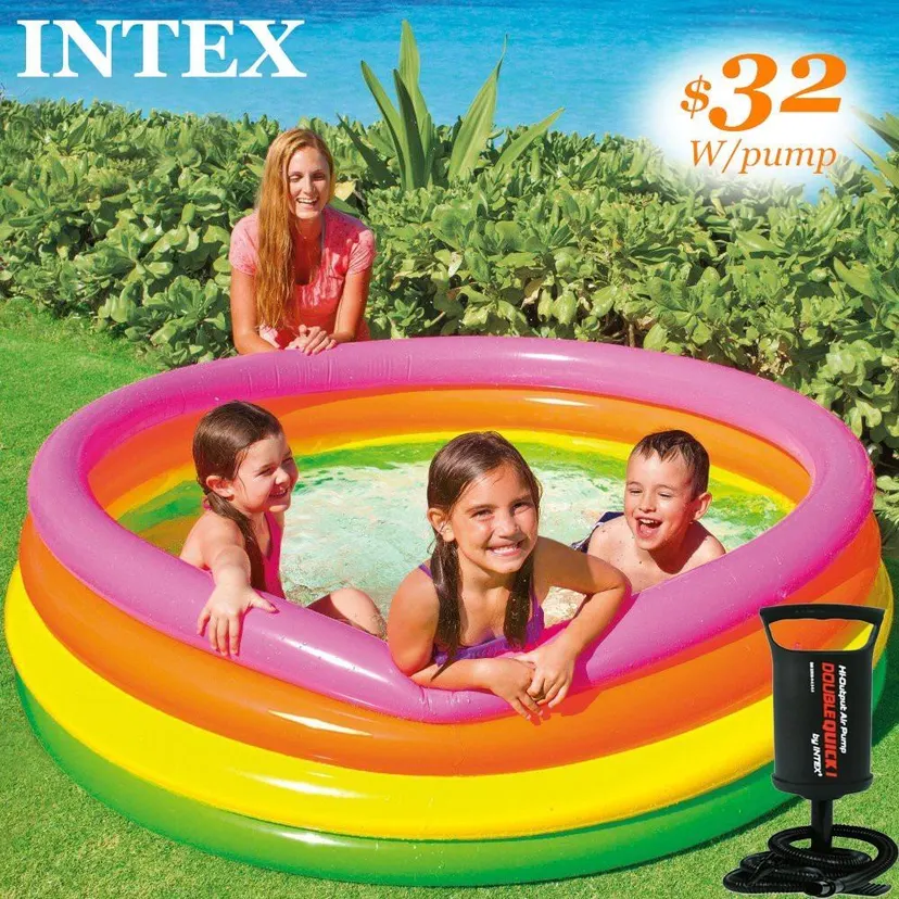 Intex Sunset Glow 45" X 10" Soft Inflatable Colorful Kiddie 3+ Swimming Pool With Free Pump