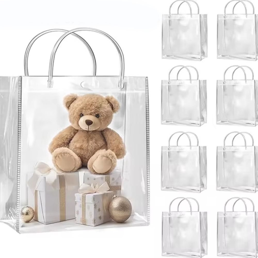 1/10Pcs Portable PVC Transparent Gift Bag Waterproof with Button Candy Gift Packaging Hand Loop Reusable Tote Bag Baby Shower