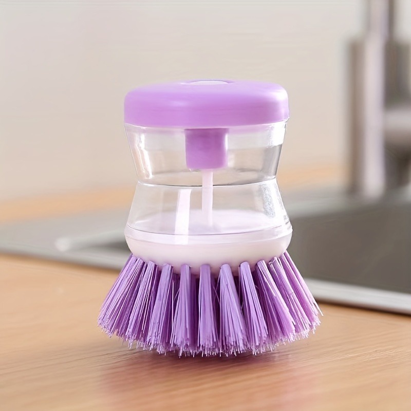 Dish Brush with Built-in Soap Dispenser - Round Plastic Kitchen Cleaning Brush for Sink, Dishes, Cookware & More