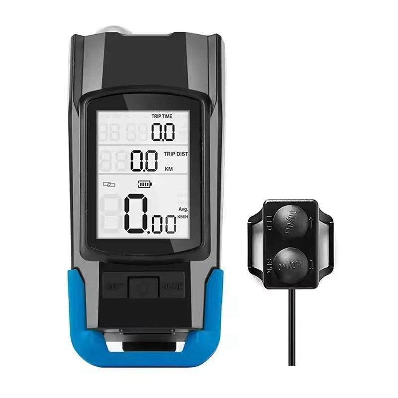 JAERBEE 3 in 1 Bike Light Lamp Cycling Bicycle Computer 120DB Bike Horn Bells Front Flashlight -Road Bike Speedometer Blue