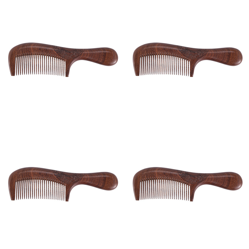 4X Unisex Sandalwood Comb Women Men Home Travel Wood Anti-Static Fine-Tooth Comb Wooden Handles Hair Comb