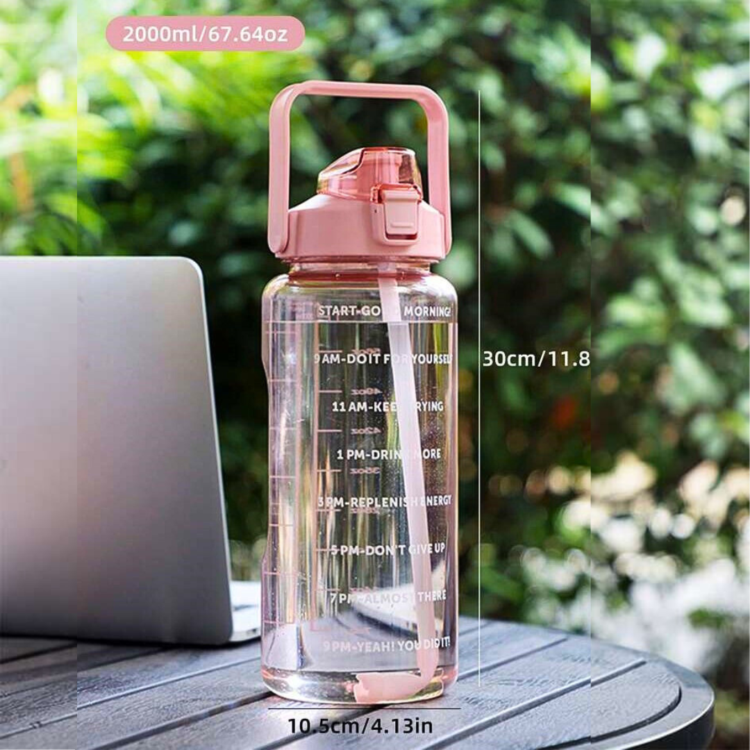 2L Large Capacity Water Bottle With Straw And Fitness Motivational Water Bottle