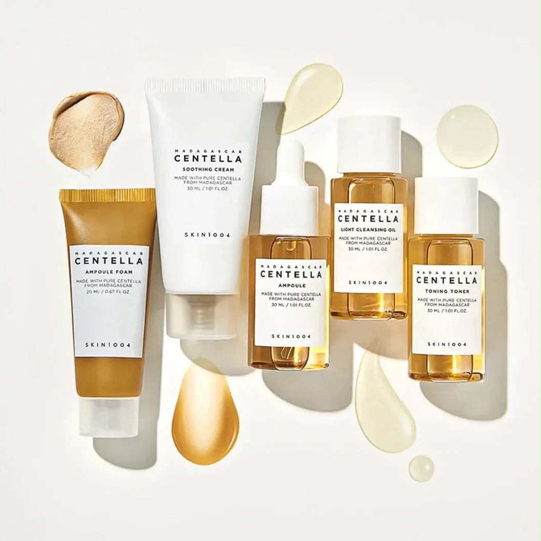 SKIN1004 Centella Travel Kit - Korean Skincare Set with Toner, Serum, Moisturizer, Cleansing Oil & Cleanser