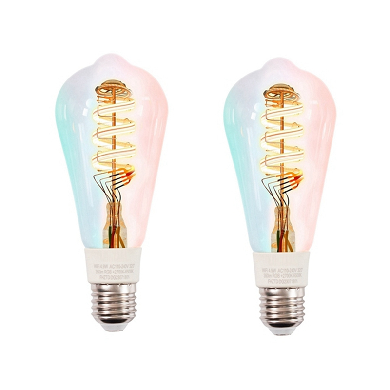 2Pcs Tuya Smart WiFi Bulbs ST64 LED Light 16 Million RGB Color Changing 2700K-6500K Dimmable for Home