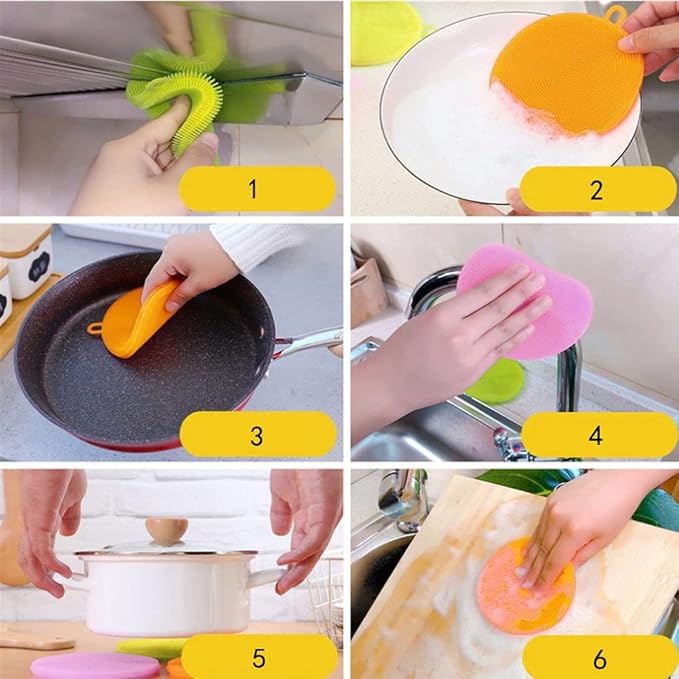 5 Pieces Silicone Dish Washing Brush, Antibacterial Kitchen Food Grade Silicone Sponge for Dishwashing Vegetables, Fruits and Tableware