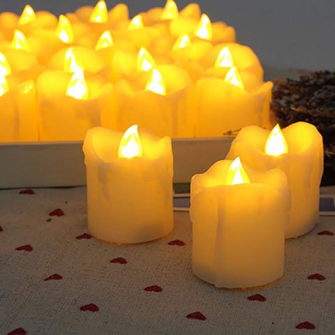 Vylon LED 10 Pcs (Golden Red) Melting Shaped Candles Pack Unscented Votive LED Candles With Free Battery Cells.