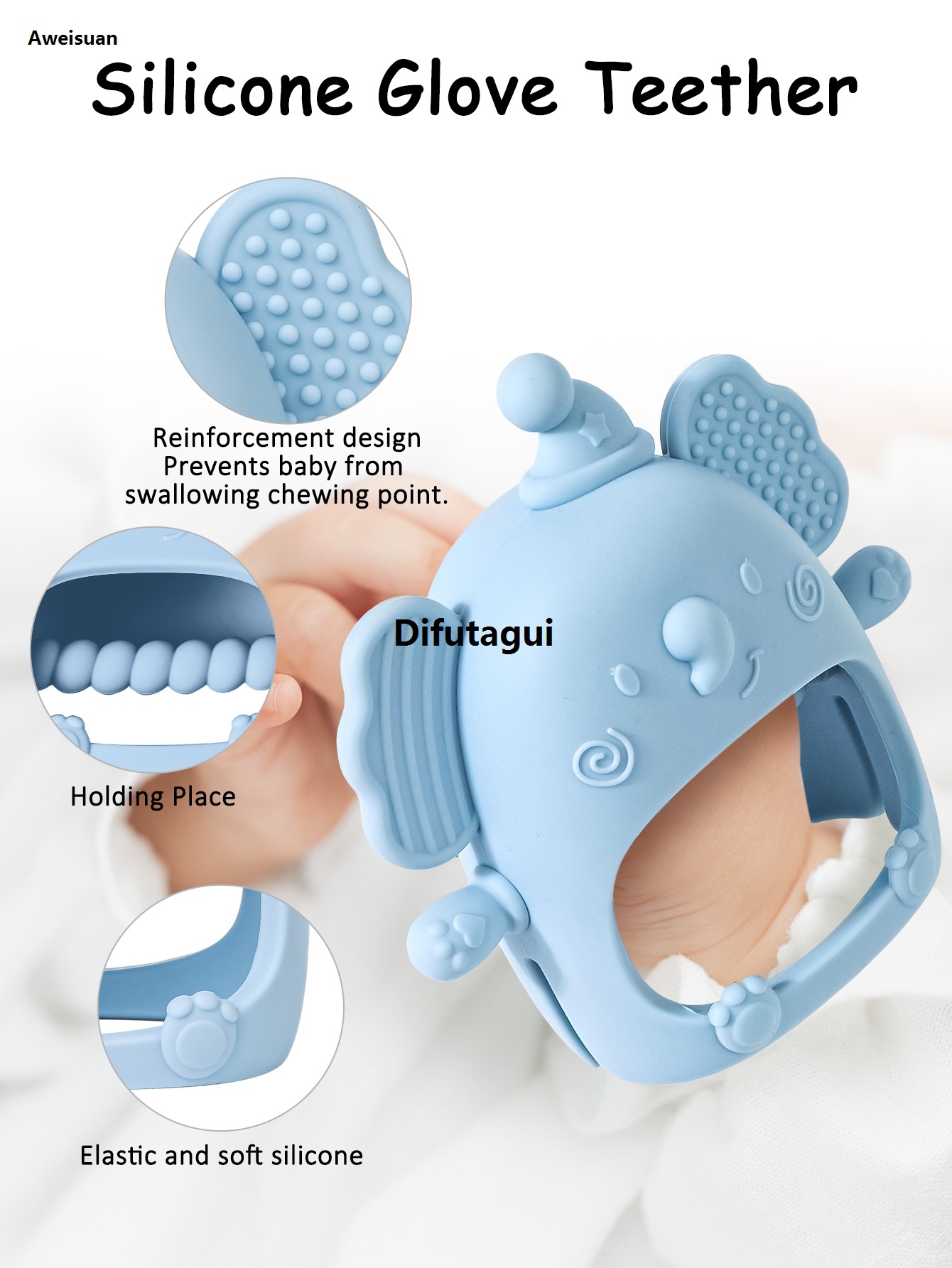 Difutagui 1pc Infant Silicone Teething Toy Anti-drop Glove Set Elephant Special Portable Shaped Soft Safe Nesting Toy For Early Educational